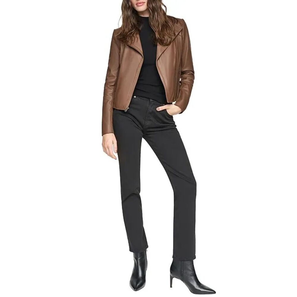 Andrew Marc Felix Leather Wing Collar Moto Jacket. Brown Leather Jacket. Size XS